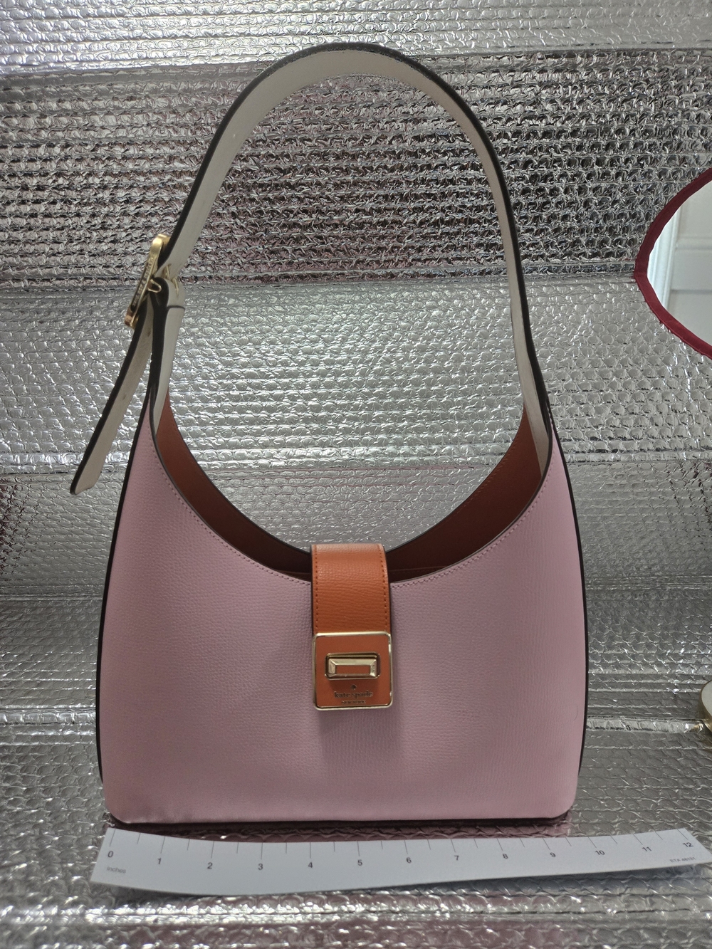 Kate Spade  Pink Leather Shoulder Bag with Orange/ Off White Accent